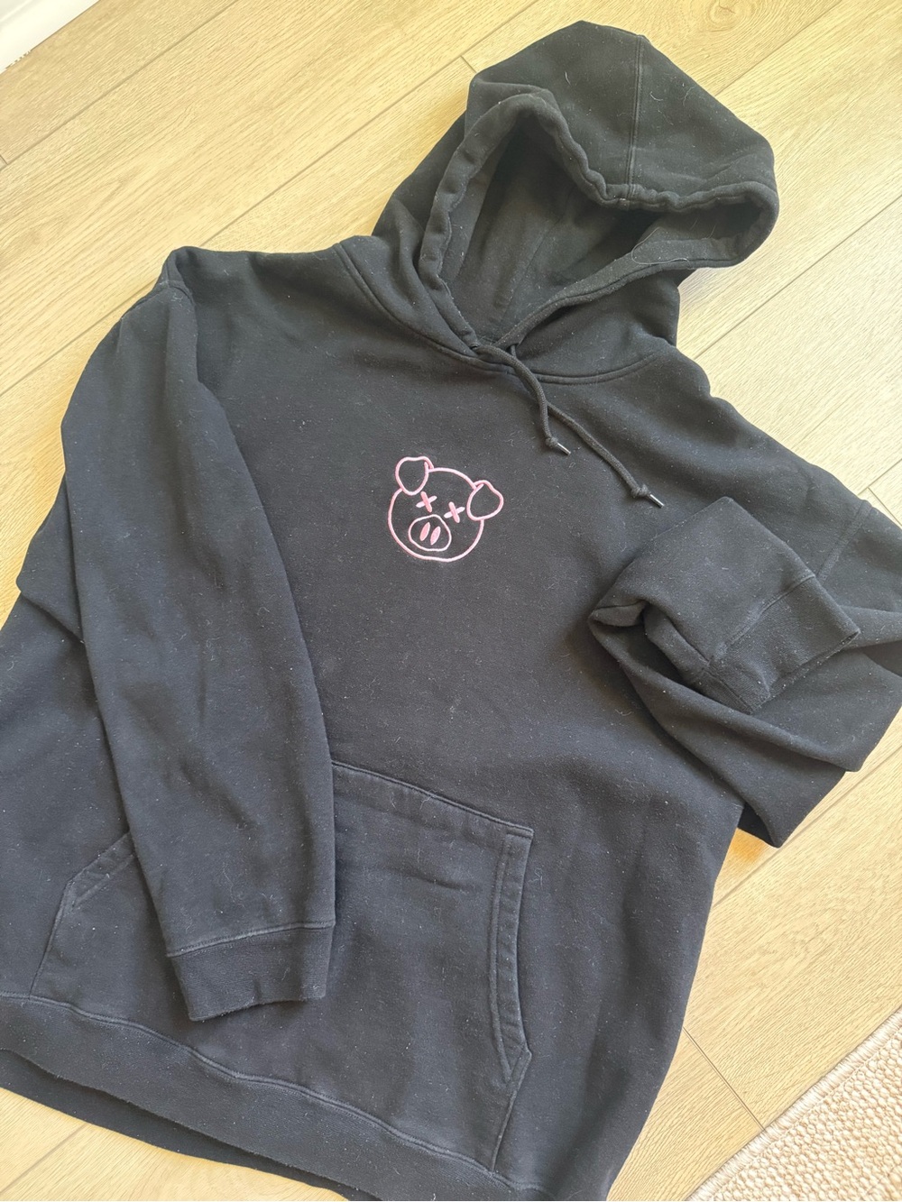 Shane Dawson Black Hoodie with Embroidered Pink Pig